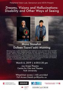 Poster for event with information and images of Mona Stonefish and Dolleen Tisawii’ashii Manning